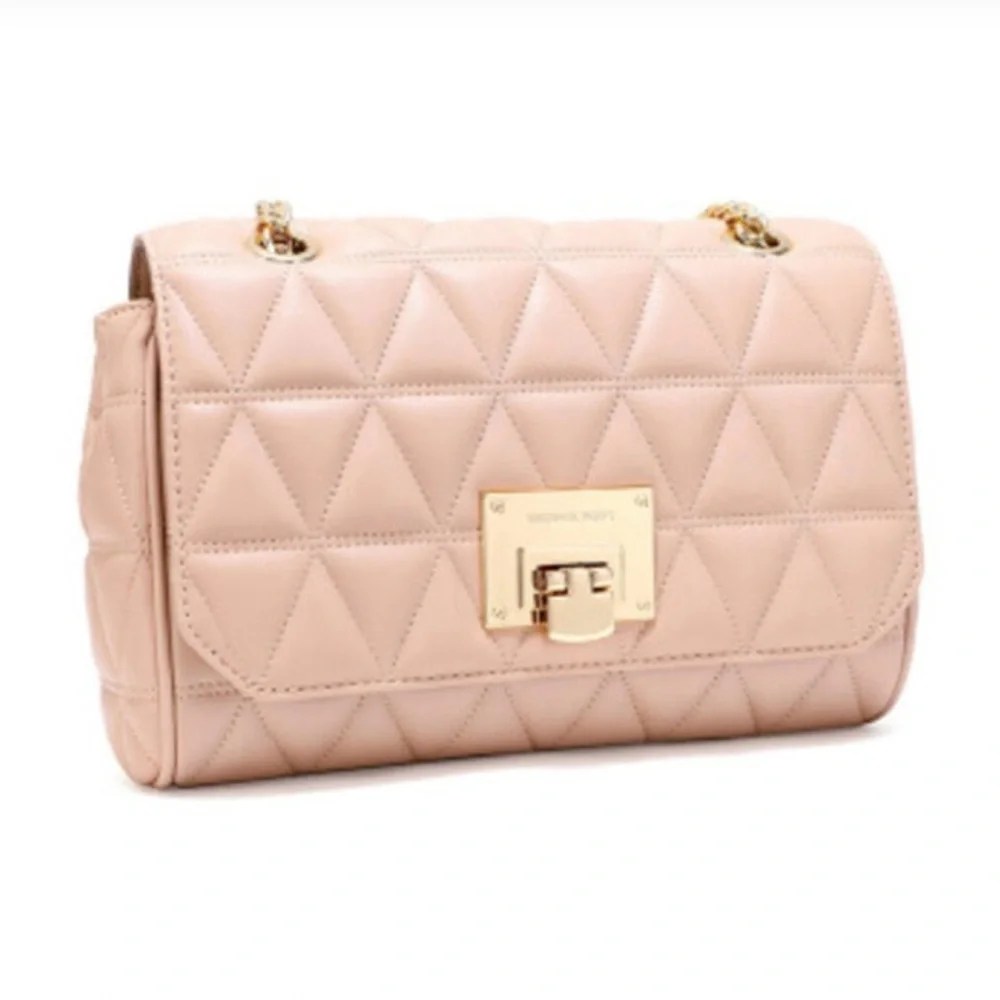 🔥 Michael Kors Leather MD Shoulder Flap Oyster Color - Picture 2 of 13